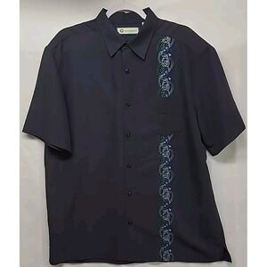 Havanera Lg Shirt Black with Green Blue White‎ Dk Green Embroidery